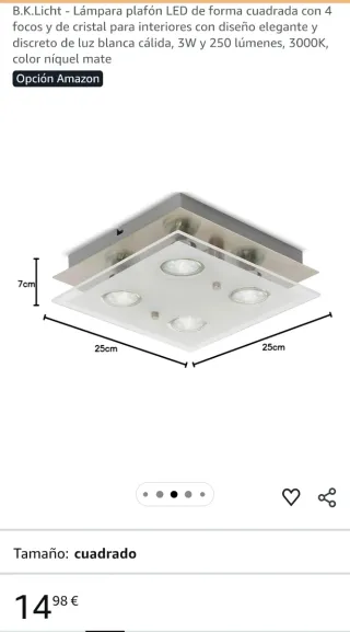 Lámpara LED cuadrada cristal y metal