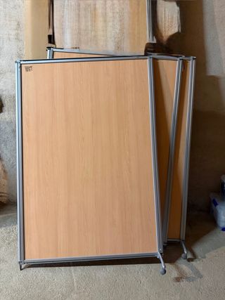 Biombo separador madera y metal. 3 piezas.