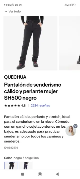 Pantalón de Montaña Invierno Mujer Negro. Nuevo