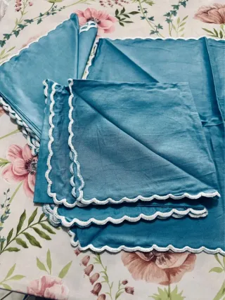 Set 8 Tovaglioli Cotone Azzurro Vintage Anni 90