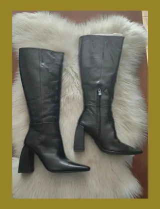 Botas altas de piel tacón 9 cm