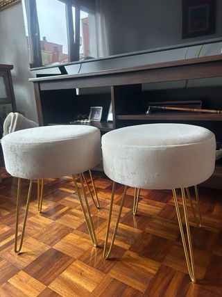 Taburete terciopelo beige y dorado