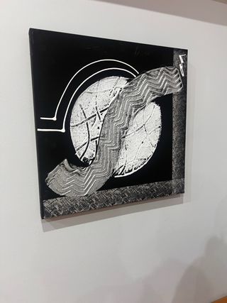 Cuadro moderno abstracto plata y negro 50x50