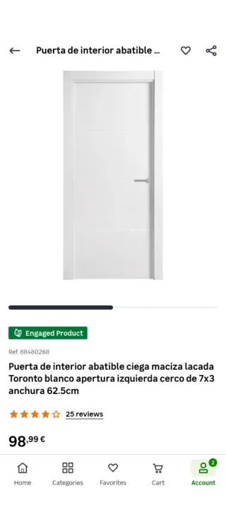 Puerta interior lacada blanca 62.5