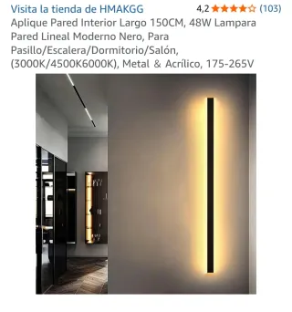 Aplique Pared Interior Negro 150cm