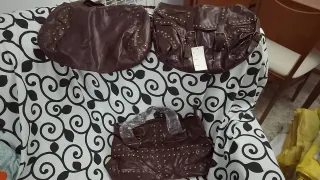 Lote 3 bolsos señora piel marrón tachuelas