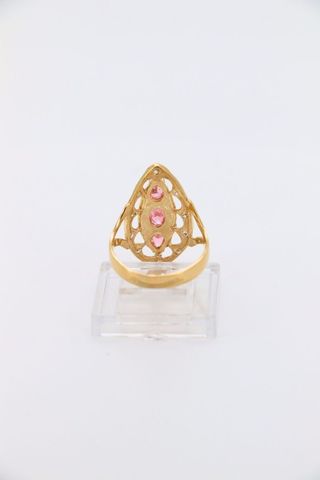 LANZADERA MINI 3 PIEDRAS ROSAS. Oro 18k.