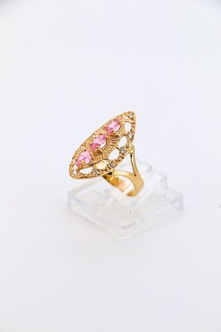 LANZADERA MINI 3 PIEDRAS ROSAS. Oro 18k.