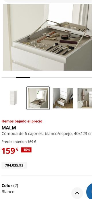 Cómoda de 6 cajones, blanco/espejo MALM