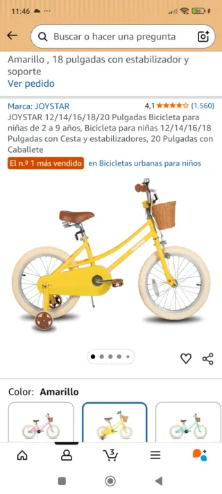 Bicicleta Infantil JoyStar 18 Pulgadas Amarilla