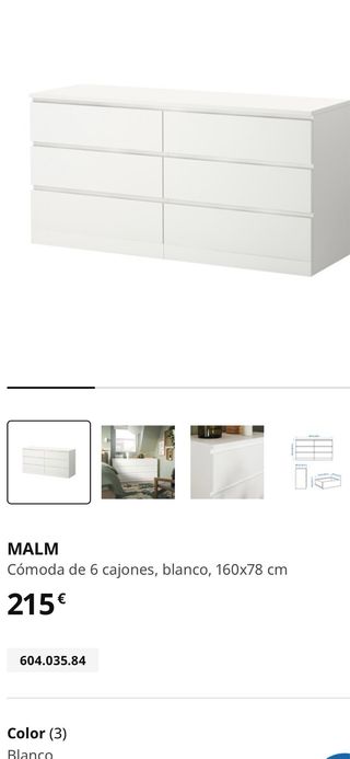 Cómoda MALM 6 cajones blanca 160x78cm