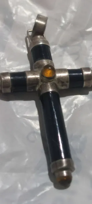 Colgante Cruz Plata 925 con Piedras Ámbar