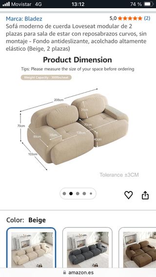 Sofá modular Bladez beige 2 plazas