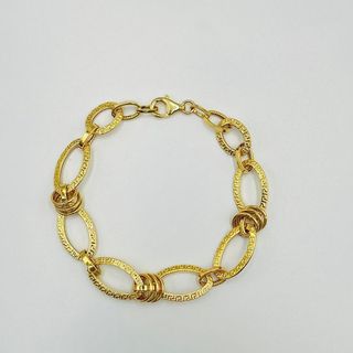 PULSERA DISEÑO ITALIANO GRECA AROS. Hueca. Oro 18k