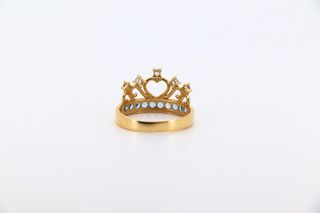 ANILLO GRANDE CORONA CIRCONITAS AZULES. Oro 18k.