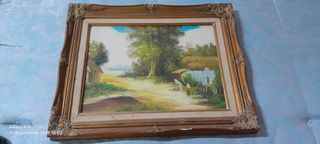 Quadro decorativo dourado e multicolorido