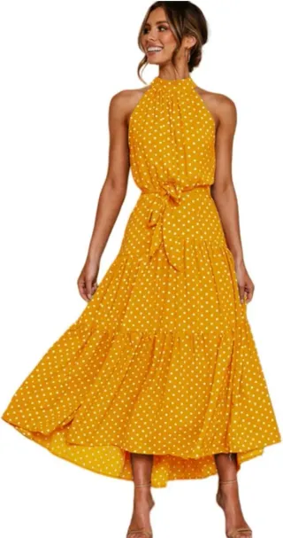 Vestido amarillo lunares talla única
