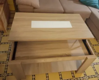 Mesa de centro elevable Roble y Cristal