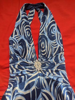 Vestido Halter Estampado Azul y Blanco