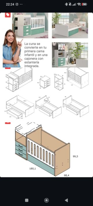 Cuna convertible en habitación infantil