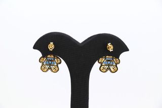 PENDIENTES OSO CON CIRCONITAS AZUL. Oro 18k.