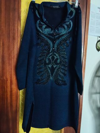 Vestido azul de algodón y lana