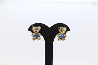 PENDIENTES OSO CON CIRCONITAS AZUL. Oro 18k.