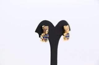 PENDIENTES OSO CON CIRCONITAS AZUL. Oro 18k.