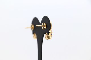 PENDIENTES OSO CON CIRCONITAS AZUL. Oro 18k.