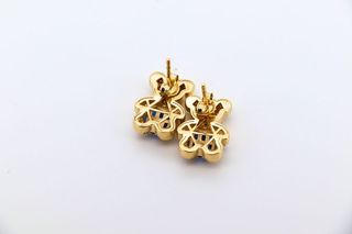 PENDIENTES OSO CON CIRCONITAS AZUL. Oro 18k.