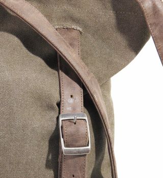 Bolso-Mochila Lona Marrón Correas Piel