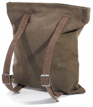 Bolso-Mochila Lona Marrón Correas Piel