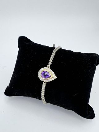 Pulsera Gota Amatista y Diamantes Oro