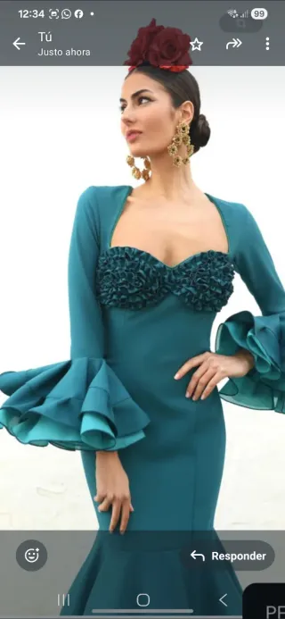 Traje de flamenca verde azulado