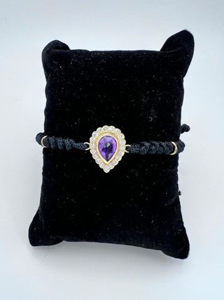 Pulsera Gota Amatista y Diamantes Negra