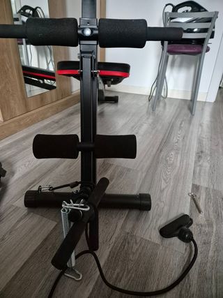 Banco de musculación + pesas + mancuernas