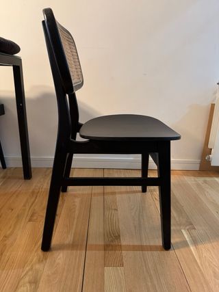 Conjunto comedor vintage, negro/ratan-sillas/banco