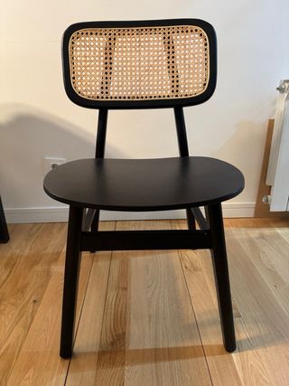 Conjunto comedor vintage, negro/ratan-sillas/banco