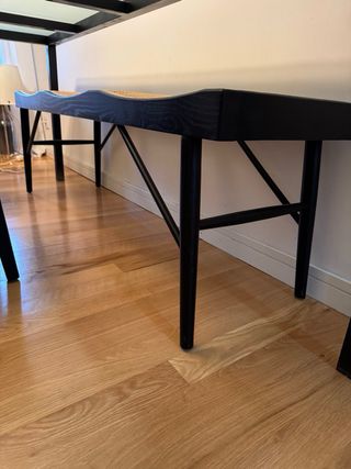 Conjunto comedor vintage, negro/ratan-sillas/banco