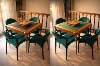 Mesa de juego con 4 sillas y tapete reversible