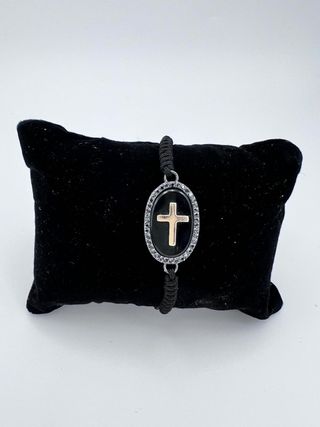 Pulsera Cruz Onyx Negro y Oro