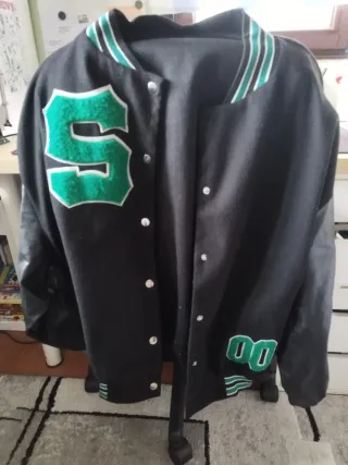 Chaqueta Bomber Deportiva S 00 Negra y Verde