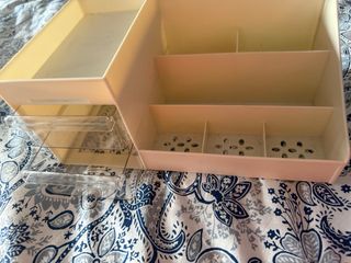 Organizador Maquillaje/Skincare Beige y Rosa