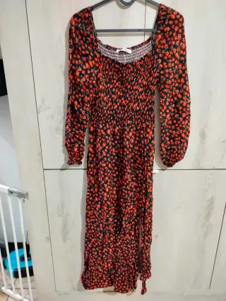 Vestito lungo floreale nero e rosso