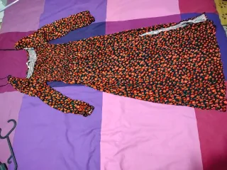 Vestito lungo floreale nero e rosso