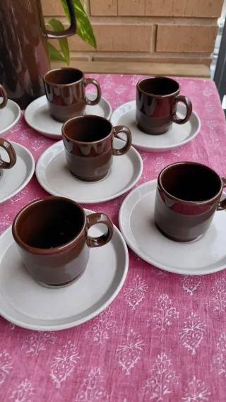 Juego de café 12 piezas marrón y blanco