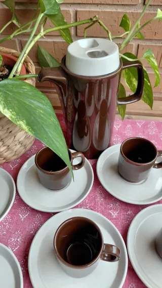 Juego de café 12 piezas marrón y blanco