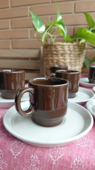 Juego de café 12 piezas marrón y blanco