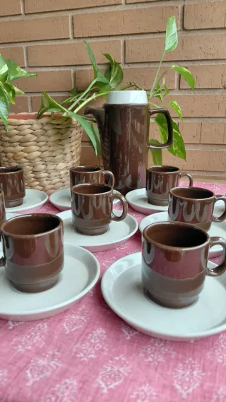 Juego de café 12 piezas marrón y blanco