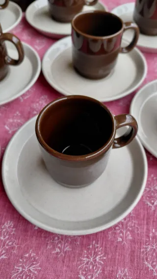 Juego de café 12 piezas marrón y blanco